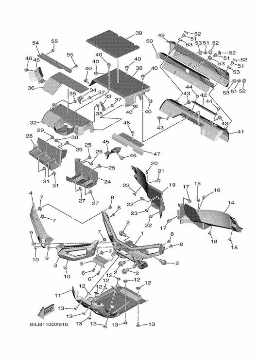 Yamaha B4J-F3892-00 Shield, Heat — shown on the Guard parts diagram