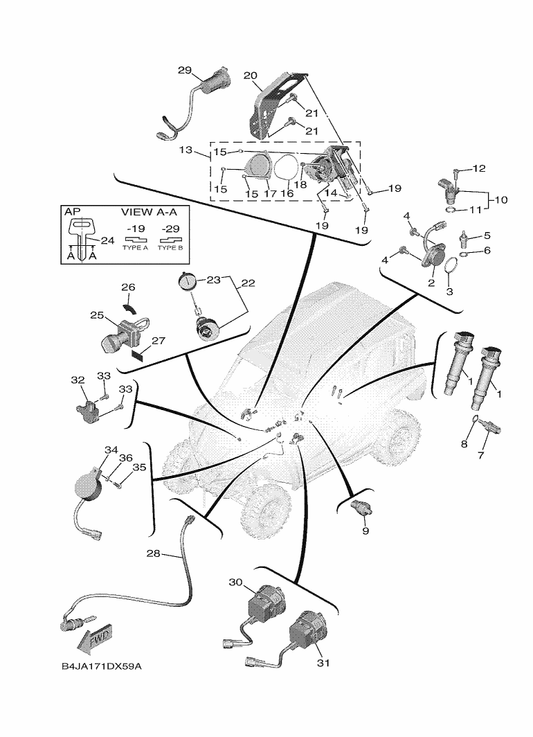 Yamaha B4J-82526-10 Switch, Lamp — shown on the Electrical 1 parts diagram