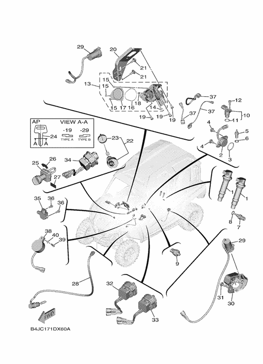 Yamaha B4J-87280-00 Switch, Select — shown on the Electrical 1 parts diagram