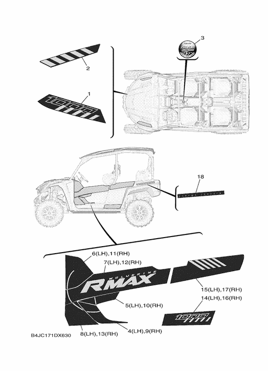 Yamaha B4J-F1787-30 Emblem 7 (Rh) — shown on the Graphics parts diagram
