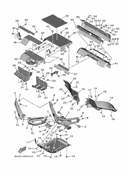 Yamaha B4J-F846W-00 Stay, 4 — shown on the Guard parts diagram