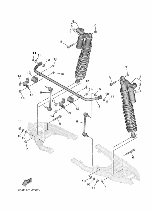 Yamaha B4J-F2200-20 Shock Absorber Assy, Rear — shown on the Rear Suspension parts diagram