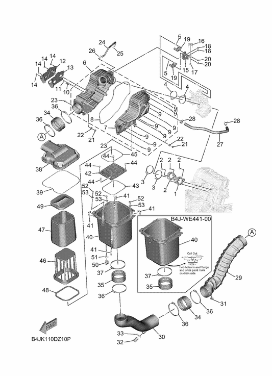 Yamaha BG4-E443A-03 Duct — shown on the Intake parts diagram