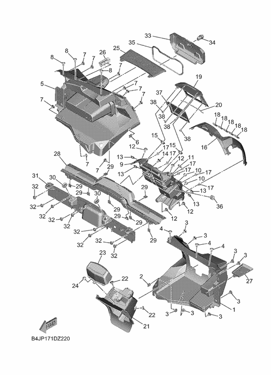 Yamaha B4J-K7738-70 Trim, Instrument Panel 2 — shown on the Front Fender 1 parts diagram