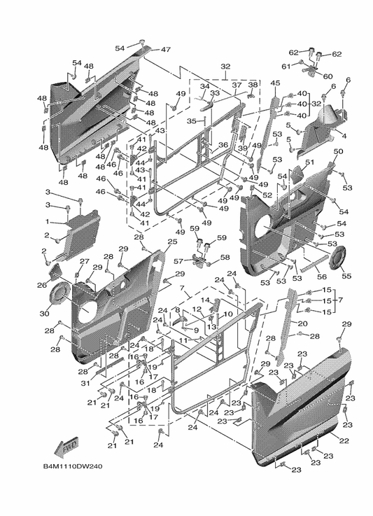 Yamaha B4J-F17E0-40 Side Cover Comp. 1 — shown on the Side Cover parts diagram