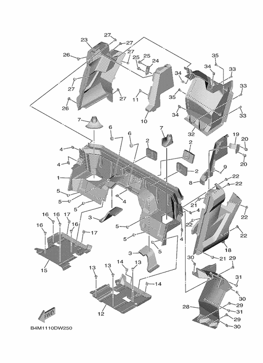 Yamaha B4M-F17E0-00 Side Cover Comp. 1 — shown on the Side Cover 2 parts diagram