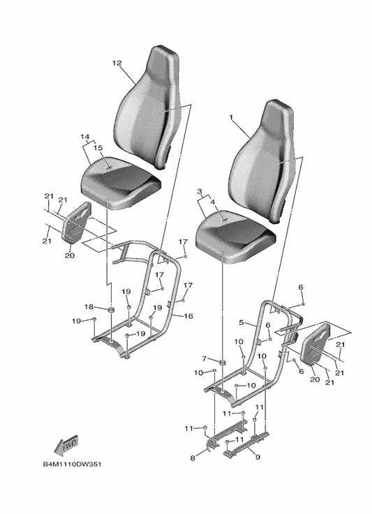 Yamaha B4J-F4791-00 . Cover, Seat Back — shown on the Seat parts diagram