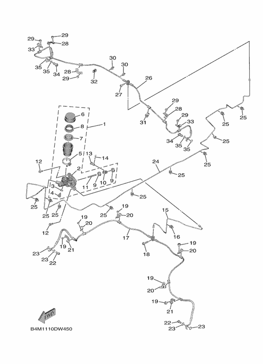 Yamaha B4J-F5873-03 Hose, Brake 2 — shown on the Master Cylinder parts diagram