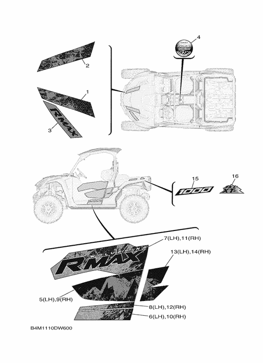 Yamaha B4M-F1578-00 Emblem — shown on the Graphics parts diagram