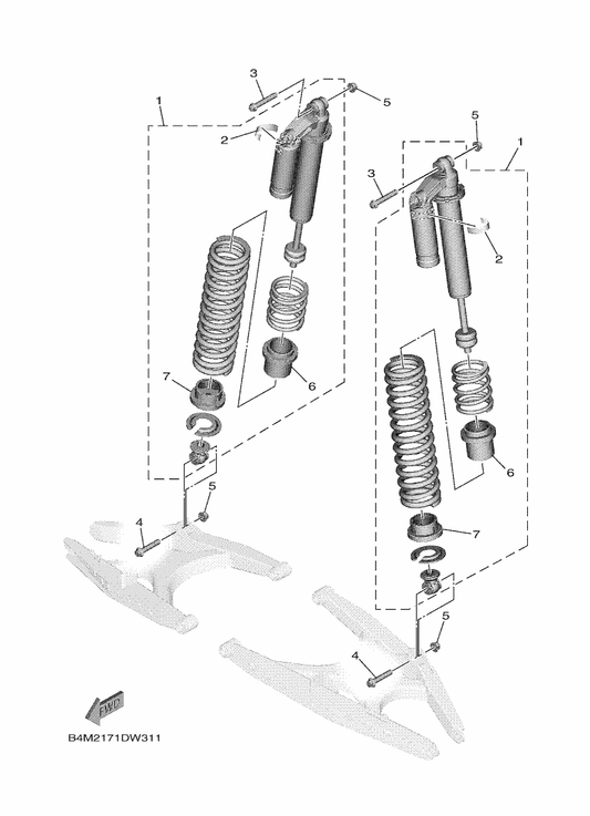 Yamaha B4J-F5951-00 . Cup — shown on the Rear Suspension parts diagram