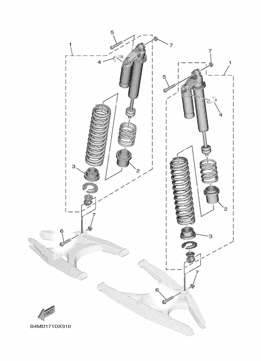 Yamaha B4M-F220T-12 Rr. Shock Absorber Assy. ,1 — shown on the Rear Suspension parts diagram