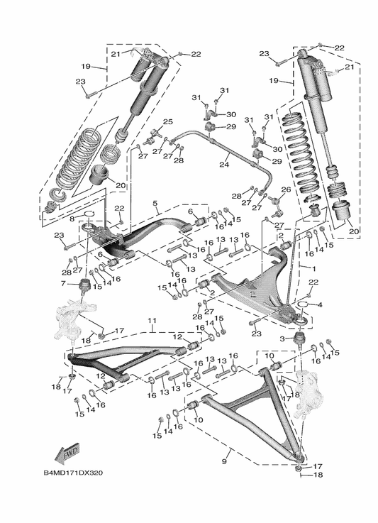 Yamaha B4M-F350A-14 Fr. Shock Absorber Assy. ,1 — shown on the Front Suspension & Wheel parts diagram