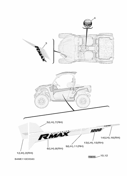Yamaha B4M-F153E-00 Emblem, Yamaha — shown on the Graphics parts diagram