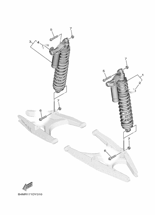 Yamaha B4M-F2200-20 Shock Absorber Assy, Rear — shown on the Rear Suspension parts diagram