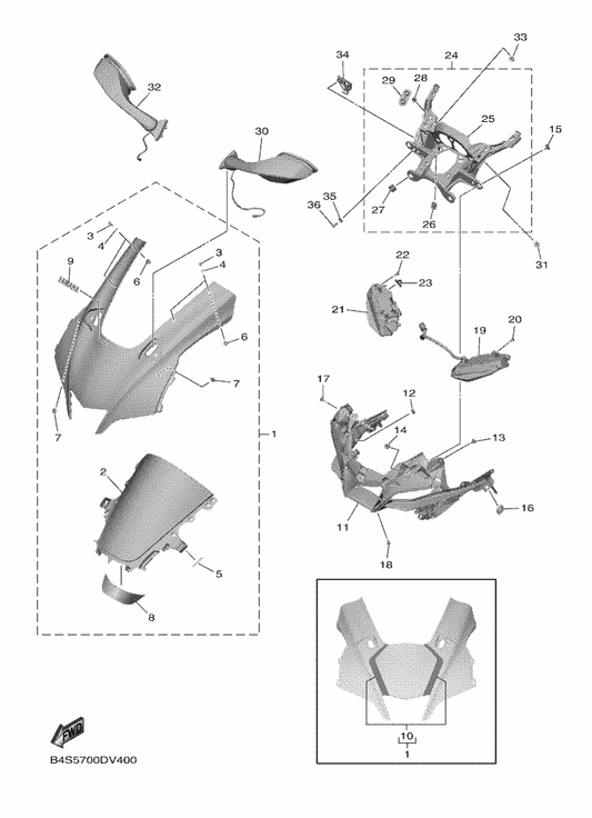 Yamaha B4S-Y283G-00-0X Body, Front Upper 1 — shown on the Cowling 1 parts diagram