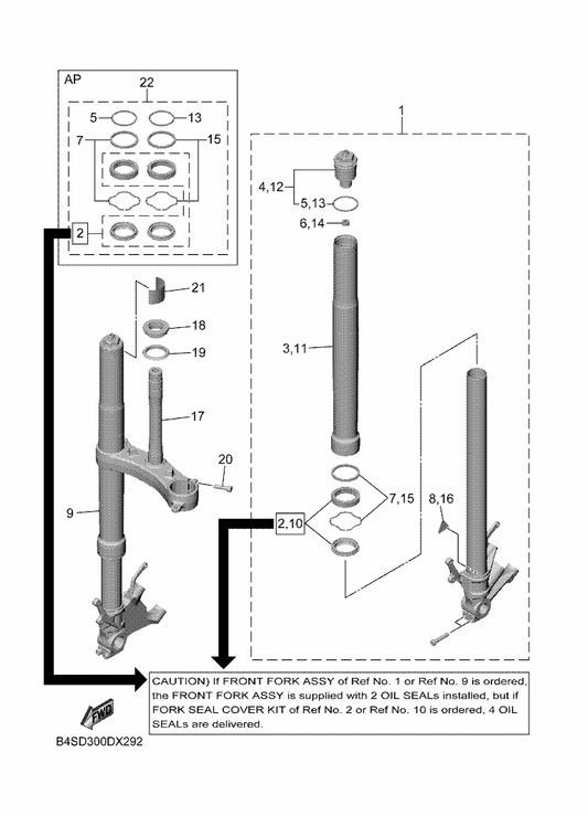 Yamaha B4S-23102-01 Damper Assy. (L) — shown on the Front Fork parts diagram