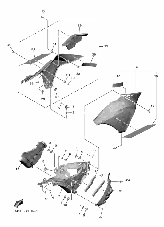 Yamaha B4S-28394-00 . Graphic 4 — shown on the Cowling 3 parts diagram