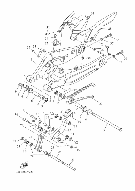Yamaha 90387-06344 Collar — shown on the Rear Arm parts diagram