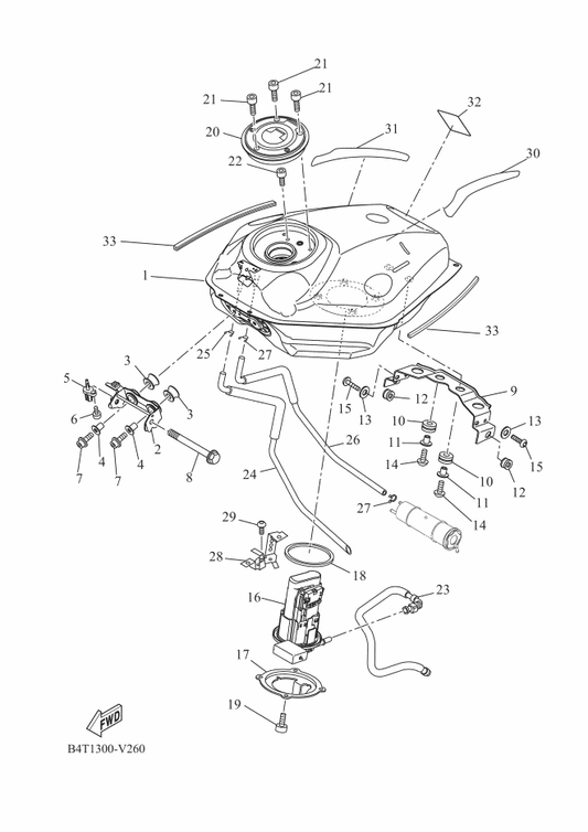 Yamaha B34-24321-00 Pipe 10 — shown on the Fuel Tank parts diagram