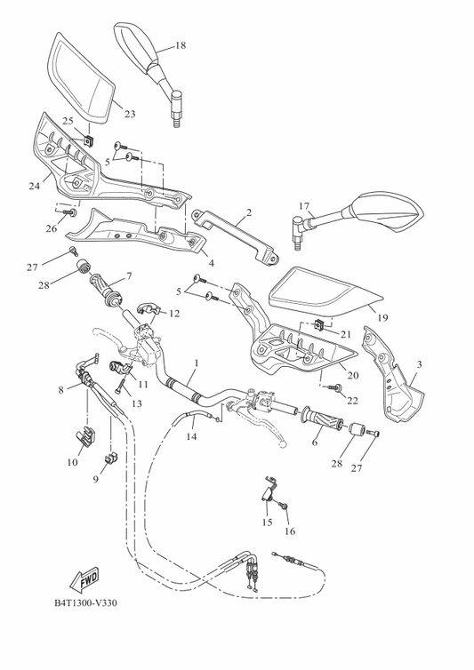 Yamaha B7D-F6281-00 Cap, Grip Upper — shown on the Steering Handle & Cable parts diagram
