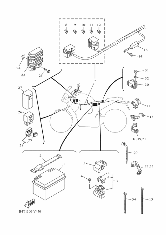 Yamaha 5D7-H2131-00 . Band, Battery — shown on the Electrical 1 parts diagram