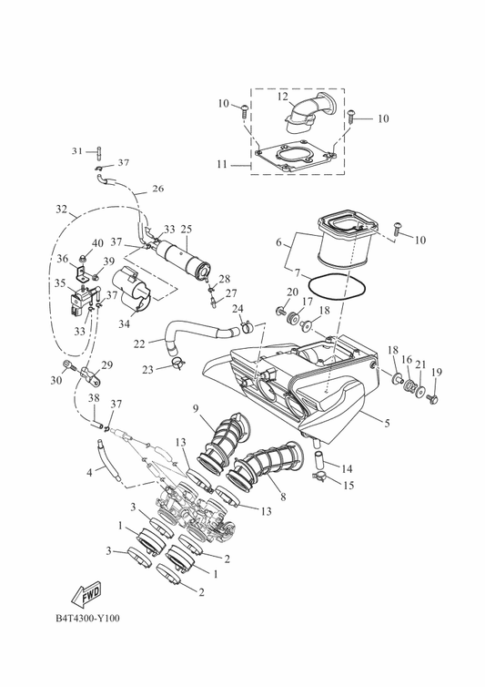 Yamaha 1WS-14401-00 Air Cleaner Case Assy — shown on the Intake parts diagram