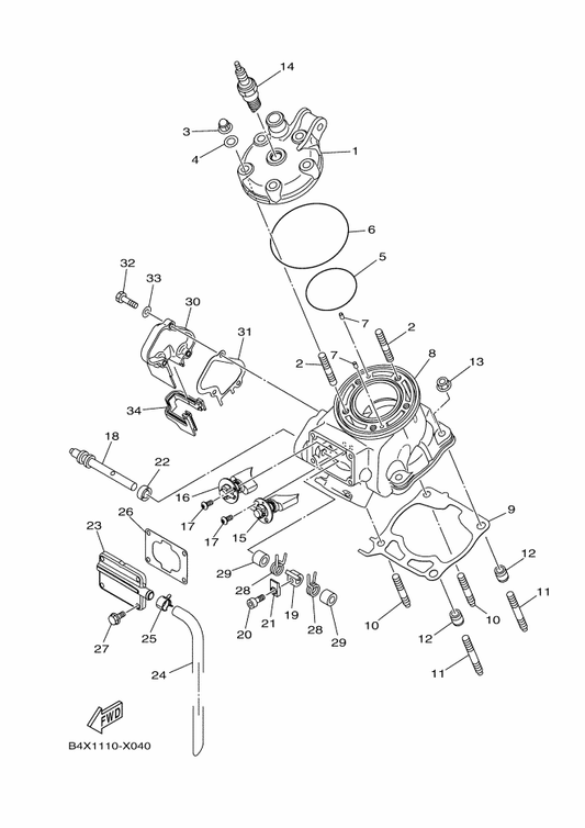 Yamaha 90508-16134 Spring, Torsion — shown on the Cylinder Head parts diagram
