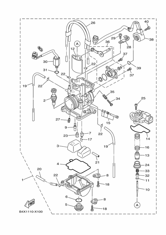 Yamaha 4MX-14919-00 . Clip — shown on the Carburetor parts diagram