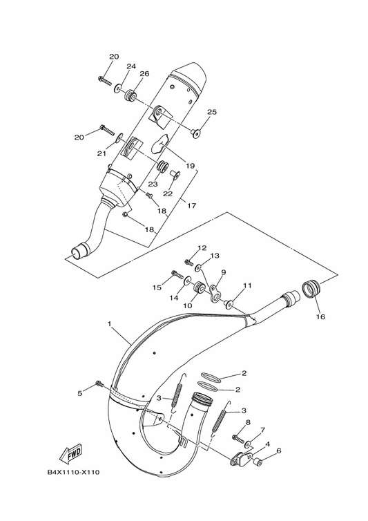 Yamaha 90480-16561 Grommet — shown on the Exhaust parts diagram