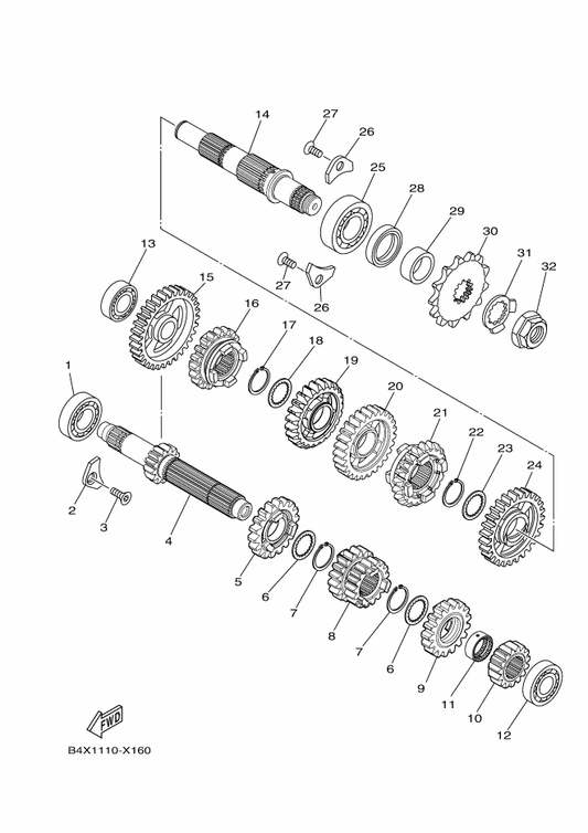 Yamaha 93306-00442 Bearing — shown on the Transmission parts diagram