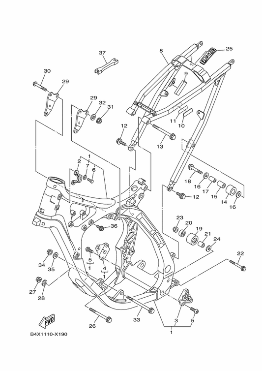 Yamaha 90105-10175 Bolt, Flange — shown on the Frame parts diagram