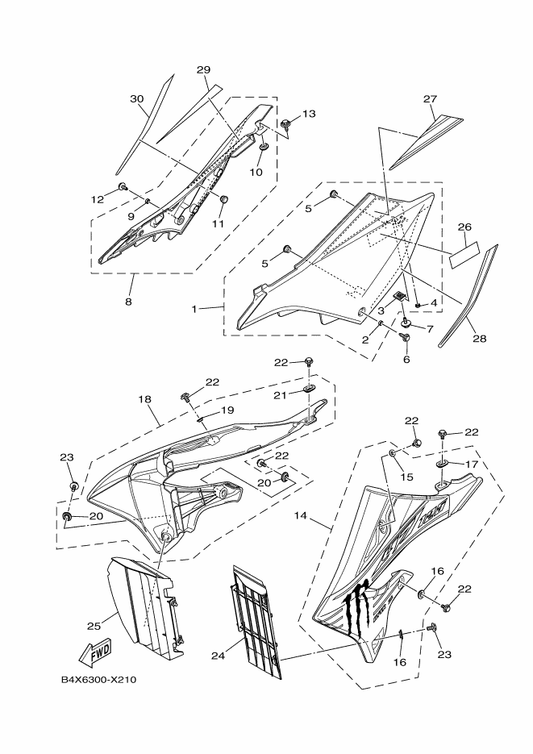Yamaha BCR-2172F-00 Panel 2 — shown on the Side Cover parts diagram
