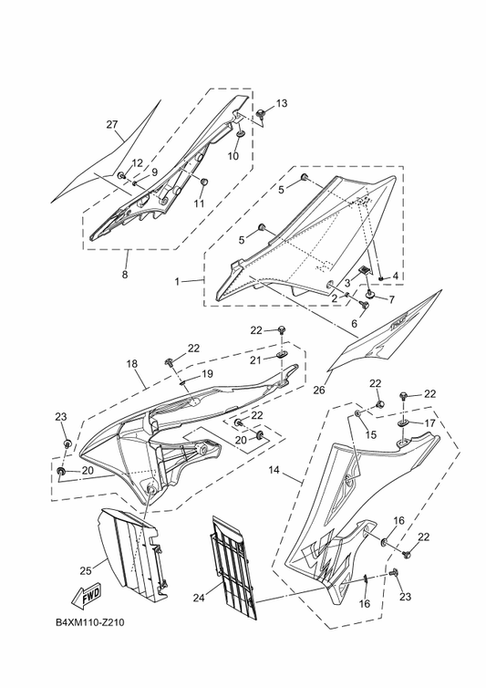 Yamaha BCR-21740-20 Side Cover Assy 4 (Wog) — shown on the Side Cover parts diagram