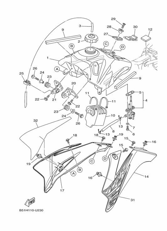 Yamaha B51-24245-40 Graphic, Fuel Tank 2 — shown on the Fuel Tank parts diagram