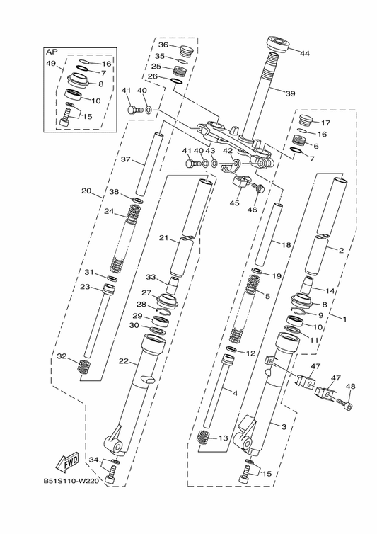 Yamaha 5HN-23857-00 Holder — shown on the Front Fork parts diagram