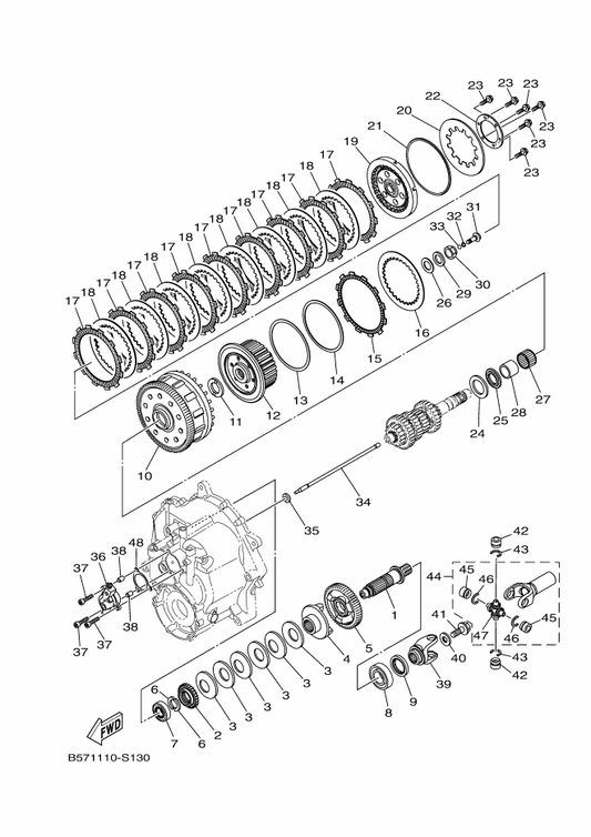 Yamaha B57-16371-00 Boss, Clutch — shown on the Clutch parts diagram