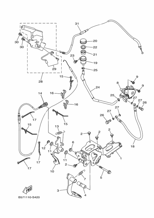 Yamaha B57-25895-00 Hose, Reservoir — shown on the Pedal Wire parts diagram