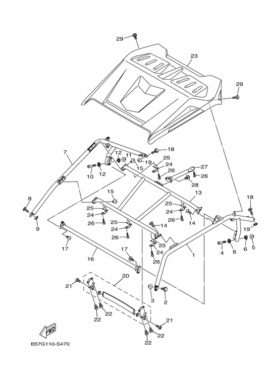 Yamaha 2HC-K8314-20 Cover, Sun Roof — shown on the Guard 2 parts diagram