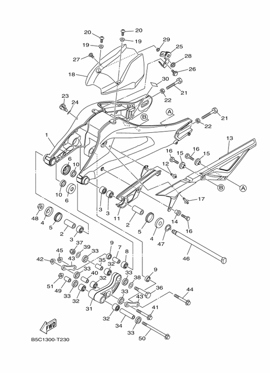 Yamaha 90109-10019 Bolt — shown on the Rear Arm parts diagram