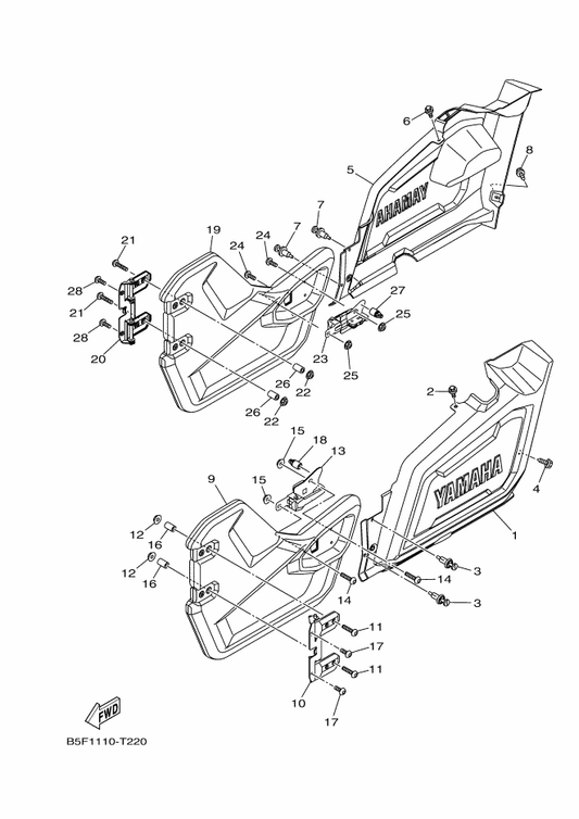 Yamaha 1XD-K8557-11 Pnl., Door Fr. Lh — shown on the Side Cover parts diagram