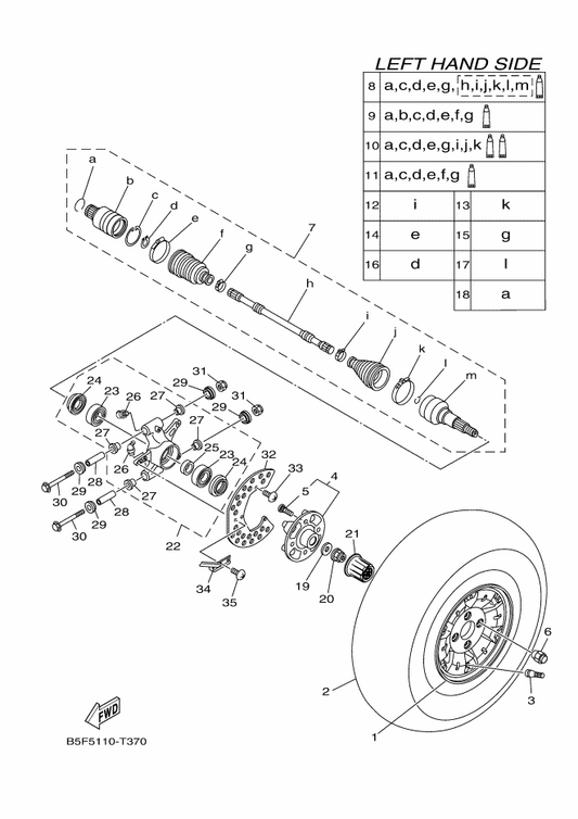 Yamaha 1XP-F5307-00 Cast Wheel, Rear — shown on the Rear Wheel parts diagram