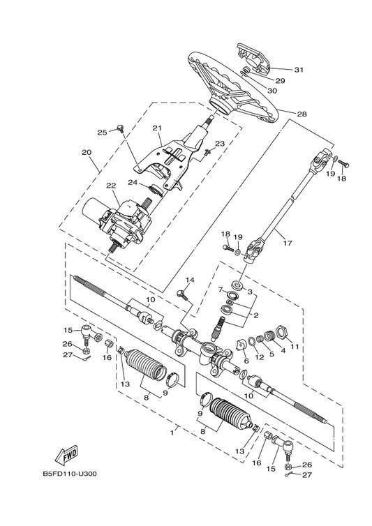 Yamaha 1XD-F3818-00 Cover, Steering — shown on the Steering parts diagram