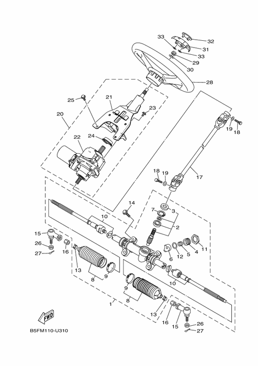 Yamaha B3D-23810-09 Steering Column Assy — shown on the Steering parts diagram
