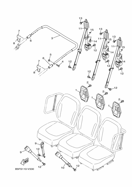 Yamaha B5F-F470R-00 Fr. Belt Receiver Assy — shown on the Seat 2 parts diagram