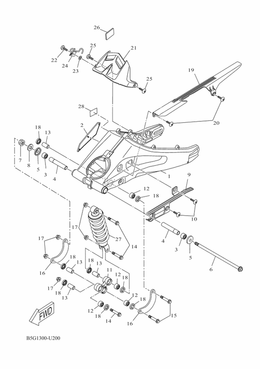 Yamaha 90105-10X21 Bolt, Flange — shown on the Rear Arm & Suspension parts diagram