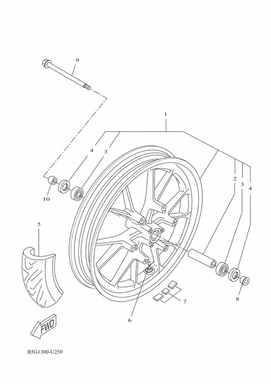 Yamaha B5G-F5160-10 Cast Wheel, Front — shown on the Front Wheel parts diagram
