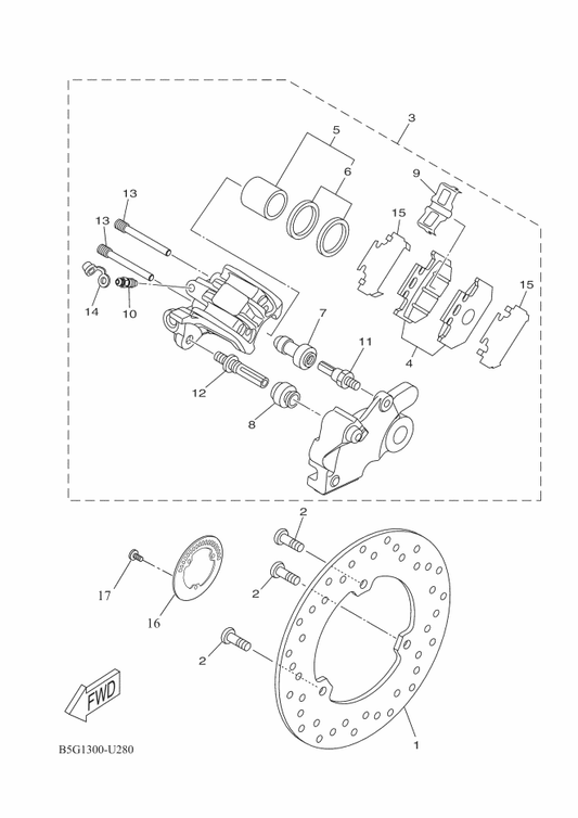 Yamaha B97-F5806-00 . Brake Pad Kit 2 — shown on the Rear Brake Caliper parts diagram