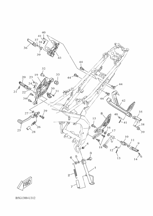 Yamaha B5G-F741L-01 Bracket 4 — shown on the Stand & Footrest parts diagram
