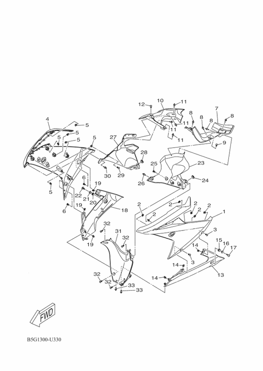 Yamaha B5G-F835V-01-P5 Panel 2 — shown on the Leg Shield parts diagram