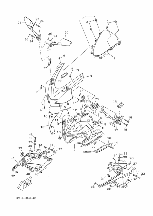 Yamaha B5G-F8351-00-P0 Body, Cowling — shown on the Windshield parts diagram